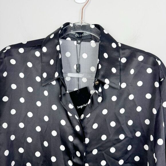 SERGIO HUDSON | NEW Silk Button Down Black/White Polka Dot Blouse Women’s Size M - Picture 4 of 14